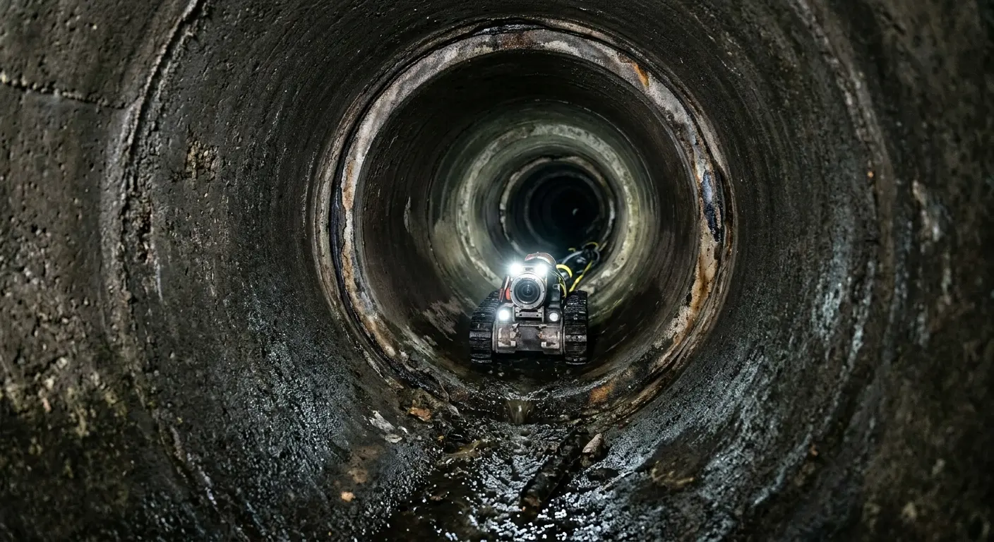 Robotic sewer camera inspecting pipe interior for Sewer Line Cleaning in Gilberts