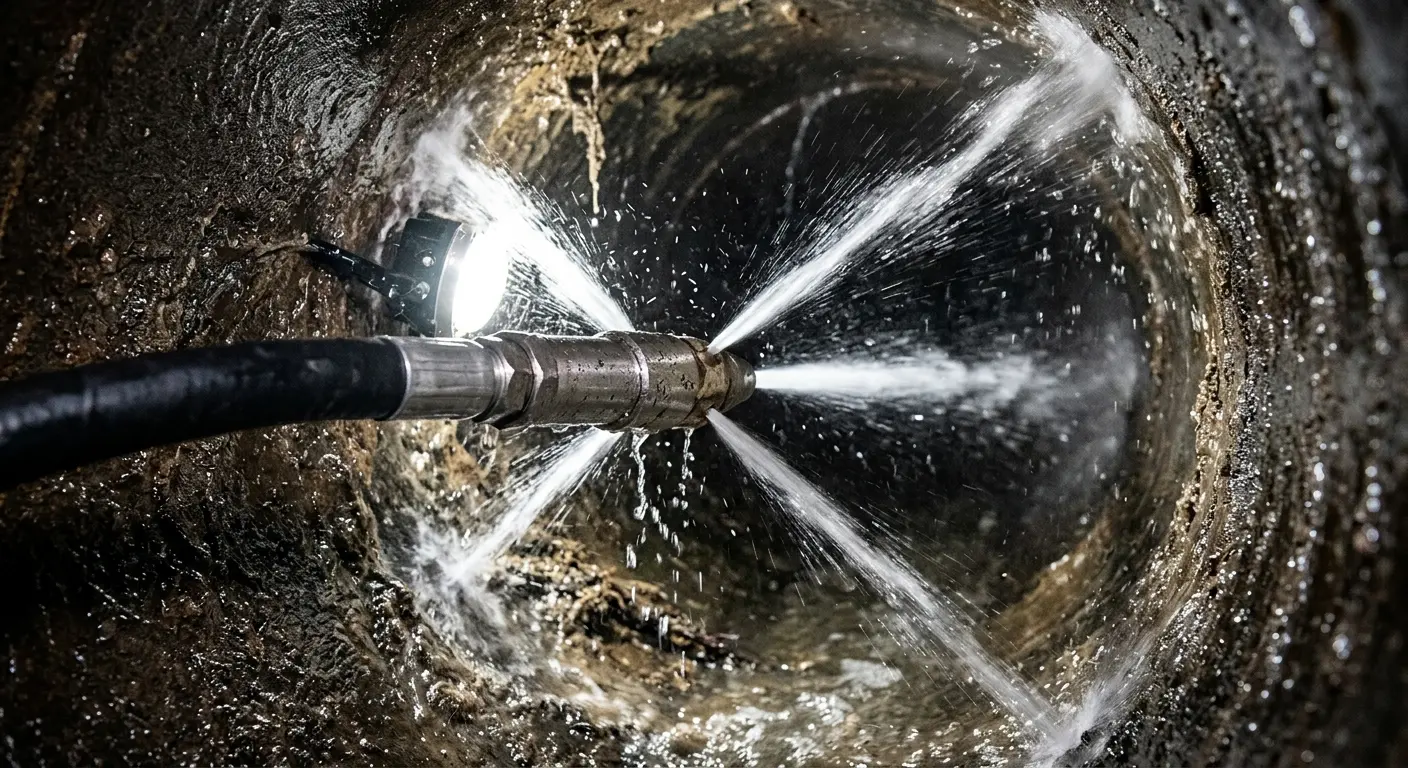High-pressure hydro jetting nozzle cleaning sewer pipe for Sewer Cleanout in Gilberts